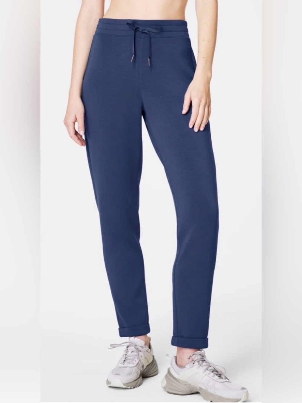 SPANX Air Essentials Navy Drawstring Joggers L NEW Tapered Cuffed Ankle Casual